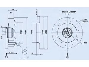 نقشه ابعادی موتور پروانه 28 سانت رادیال بکوارد زیلابگ